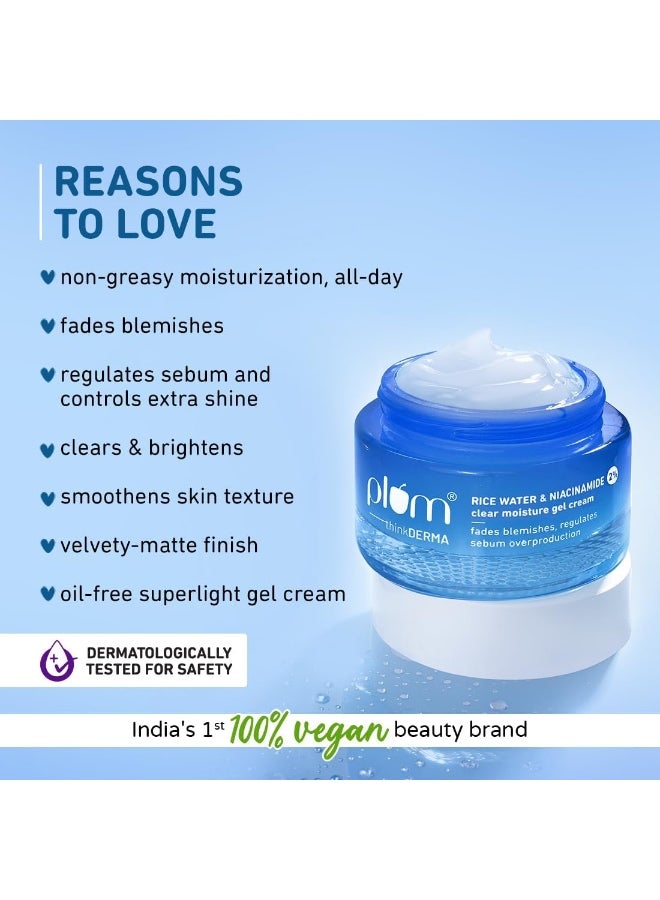 Plum 2% Niacinamide & Rice Water Super Light Gel Cream Moisturizer for Face | Oil-Free Hydration | Brightens, Fades Blemishes | Dermat-Tested | All Skin Types | Women & Men | 100% Vegan | 50 g - Image 2